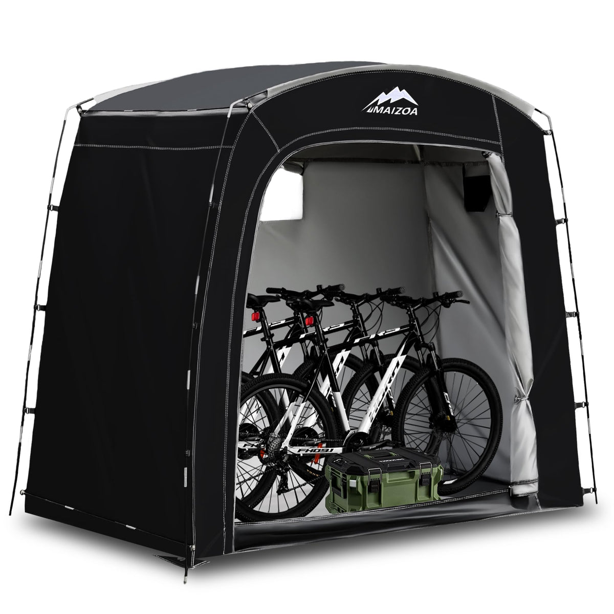 MAIZOA Bike Storage Tent setup demonstrates quick assembly and optimized space for bicycles.