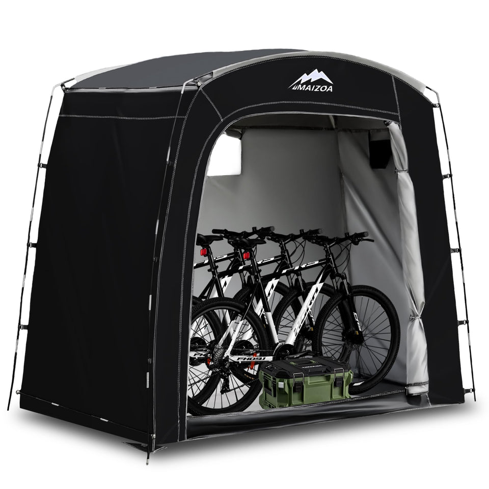 MAIZOA Bike Storage Tent setup demonstrates quick assembly and optimized space for bicycles.