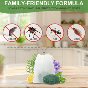 Majero peppermint lemon oil ingredients illustrated for chemical-free pest deterrence.
