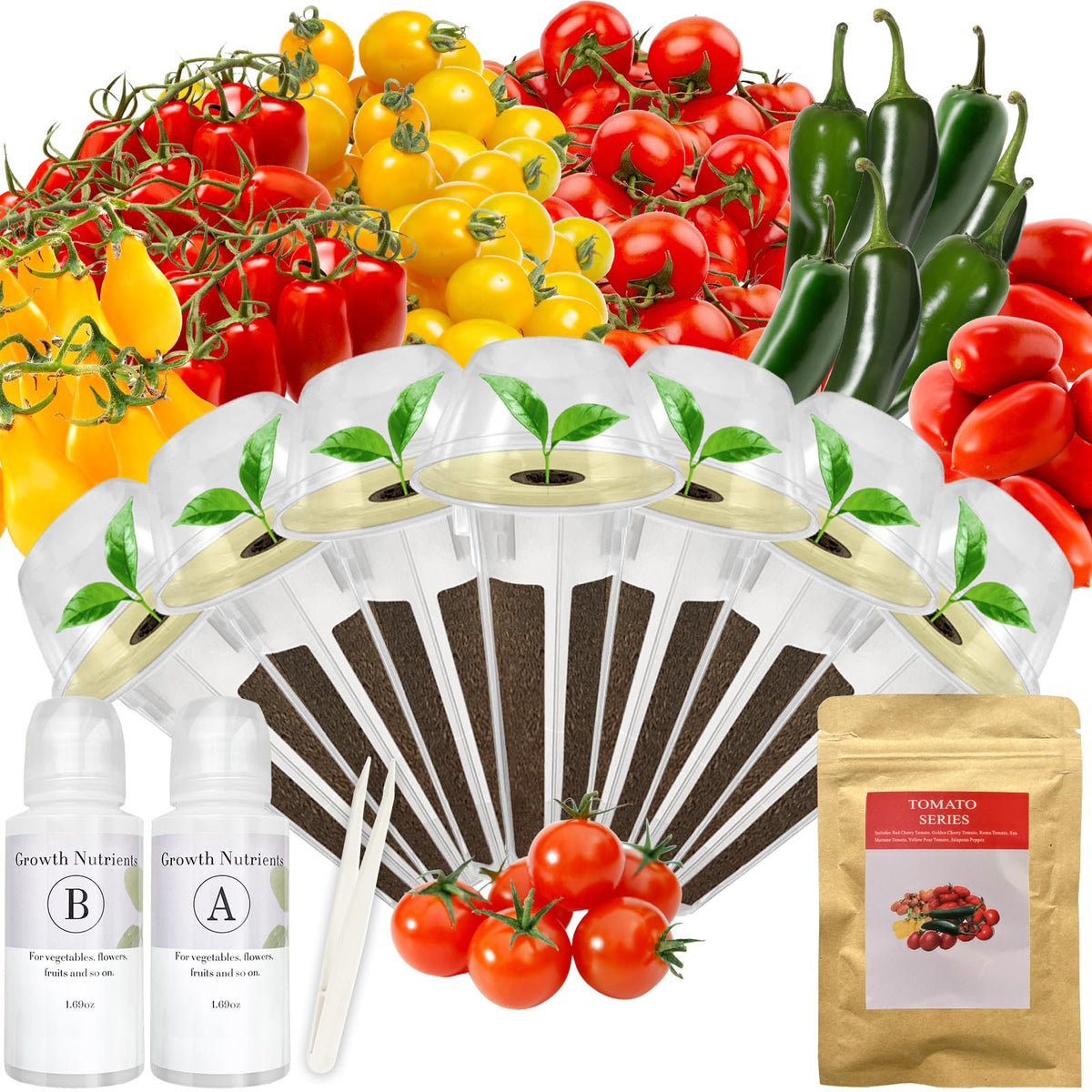 Majero Tomato Seed Pod Kit showing AeroGarden compatibility for easy hydroponics