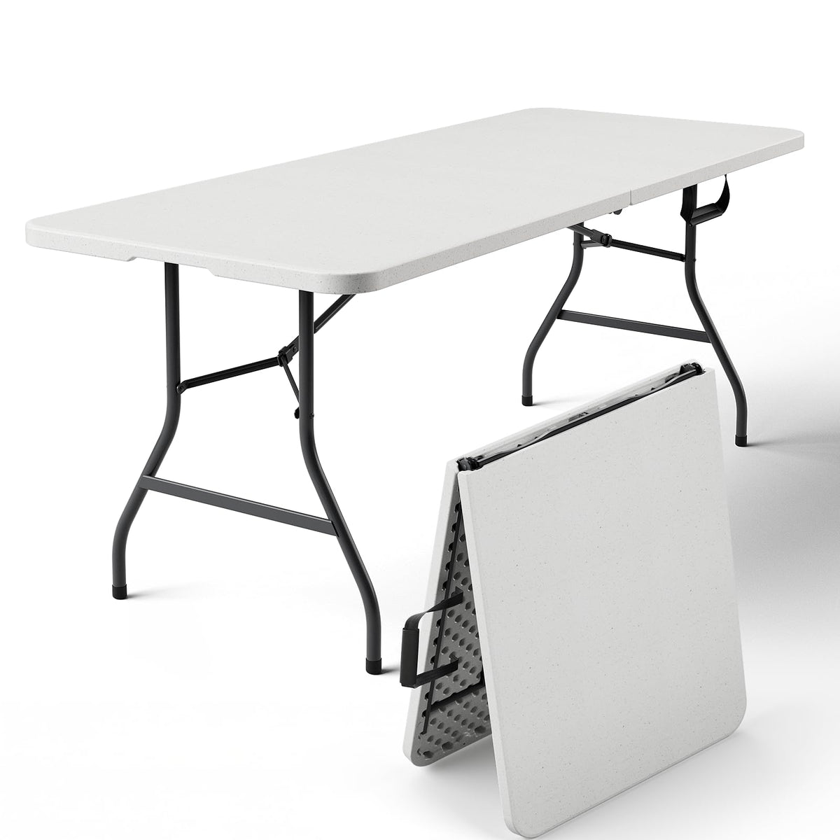 Make Changes 6ft folding table open for spacious dining with room for six to eight guests