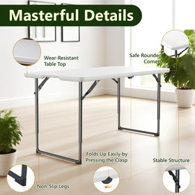 Make Changes folding table durable plastic top resists dents and stains