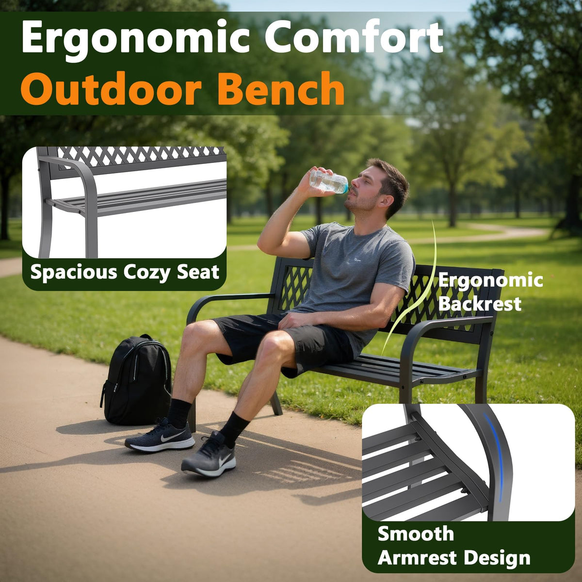 MAKE CHANGES outdoor bench side profile with wide seat for relaxed conversations