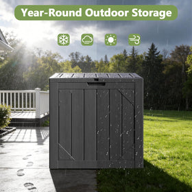 MAKE CHANGES outdoor storage box built-in bench use demonstrates dual functionality.