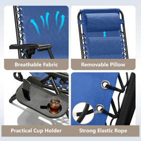 Make Changes Zero Gravity Chair blue detachable tray holds drinks and snacks.