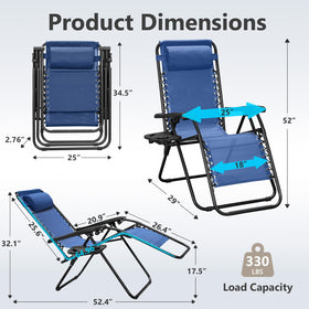 Make Changes Zero Gravity Chair blue reclined on patio for relaxed sunbathing.