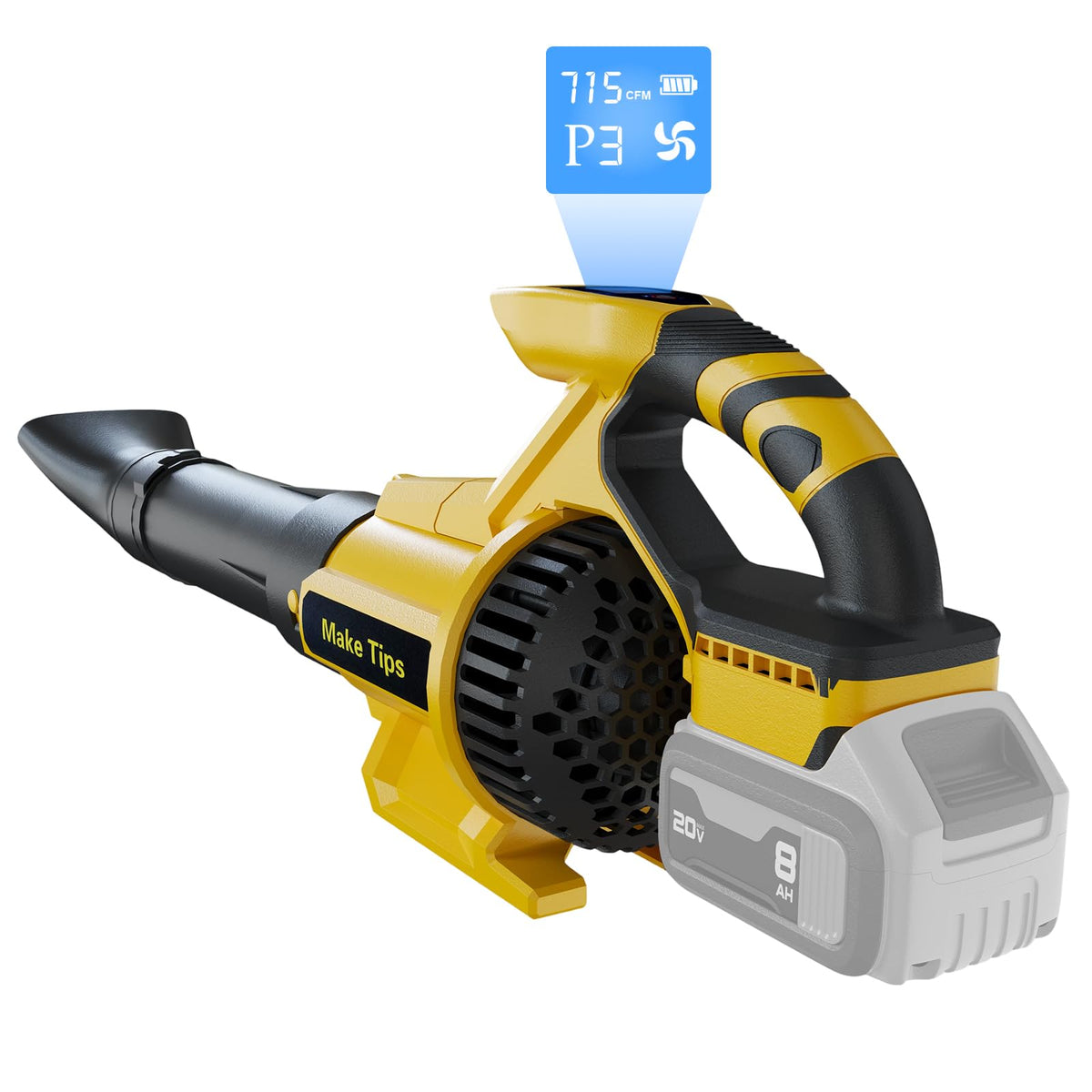 MakeTips cordless leaf blower with DeWalt attachment for easy yard debris removal.