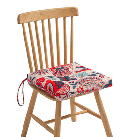 Makimoo chair cushion with blue-red leaves elevates casual meals