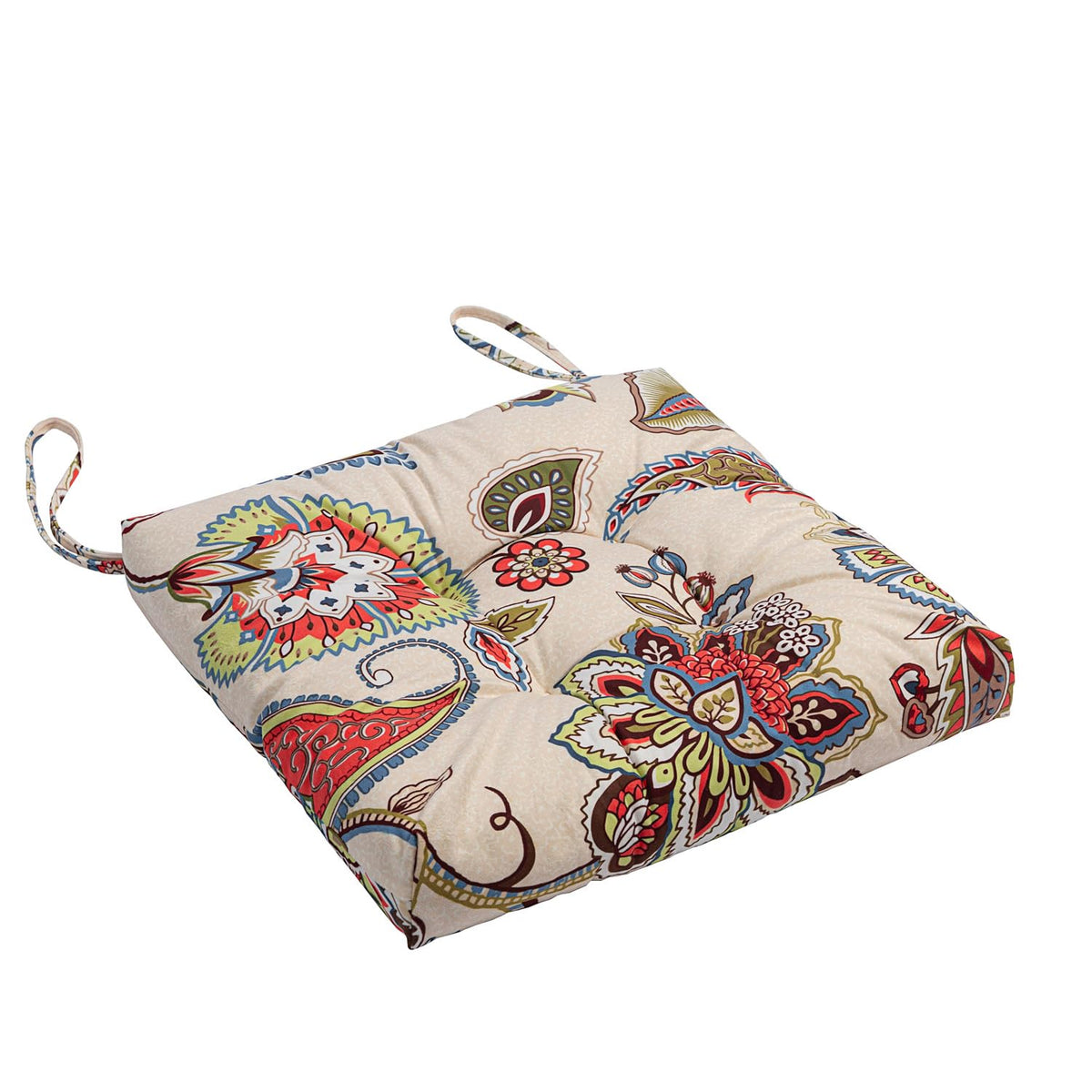 Makimoo cushion with ties secures to chairs during meals