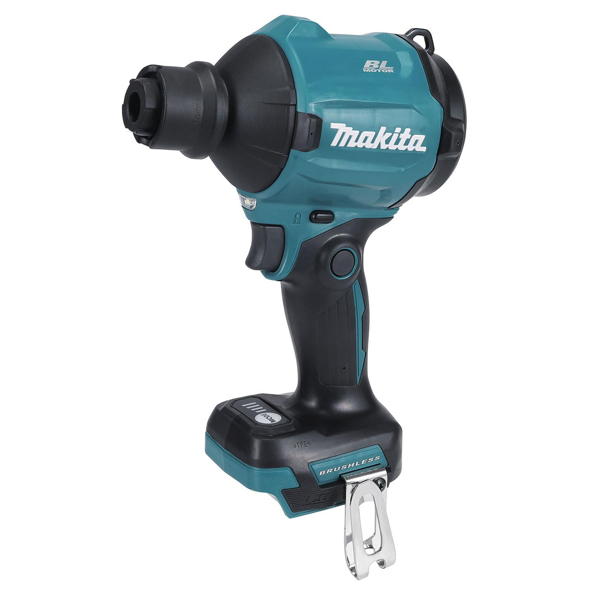 Makita DAS180Z dust blower shows compact design ideal for tight spaces.
