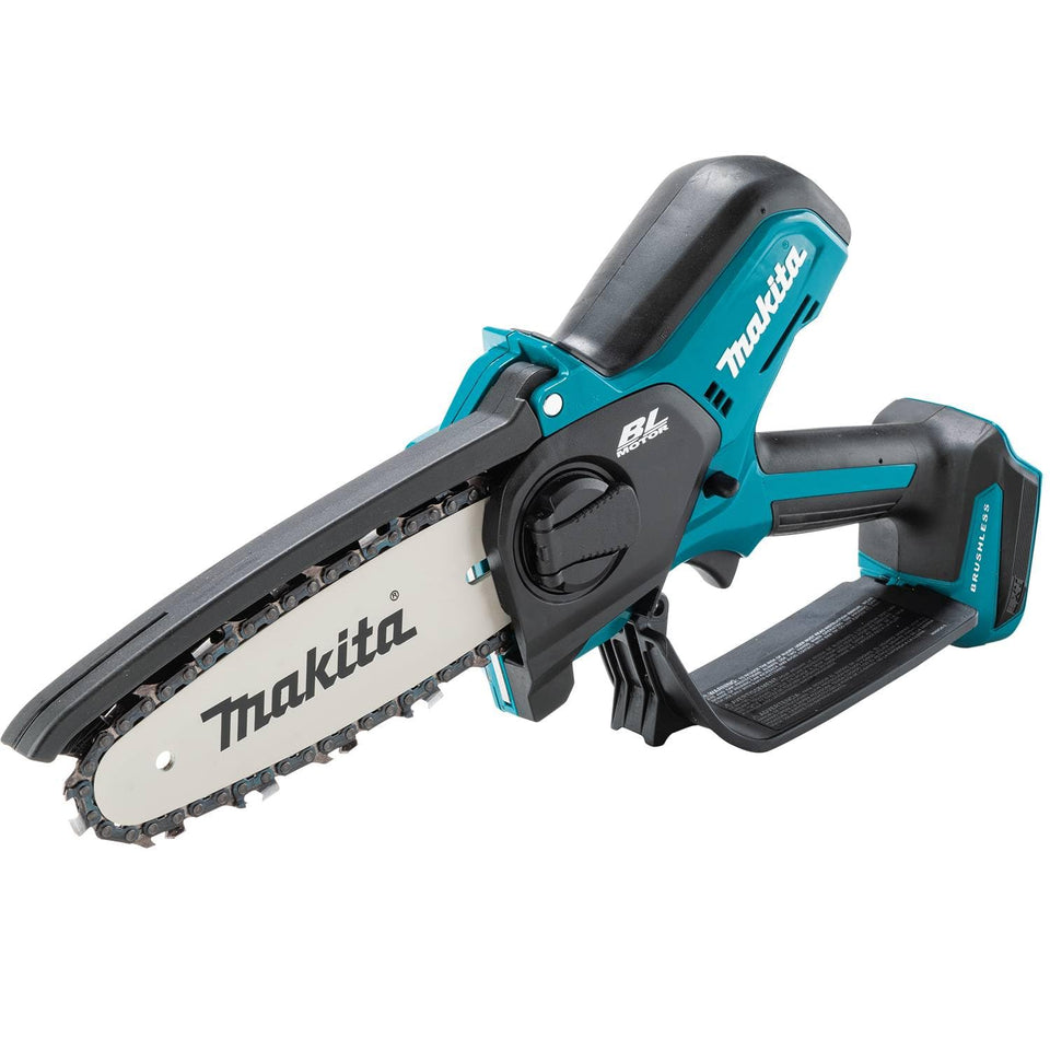 Makita XCU14Z pruning saw demonstrates cordless cutting action for pruning tasks.