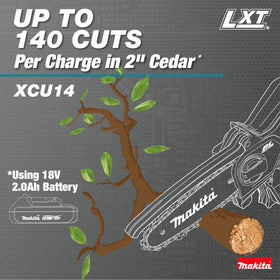 Retractable guard on Makita XCU14Z enhances chain safety during use.