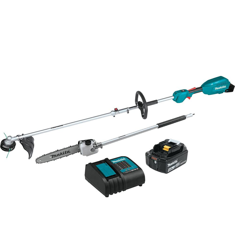 Makita XUX02SM1X4 couple shaft power head enables fast tool-less attachment changes.