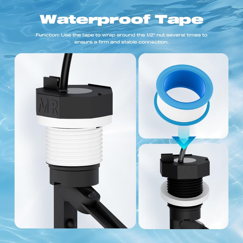 Malictele tee installation flow switch showing 1/2-inch thread mounting