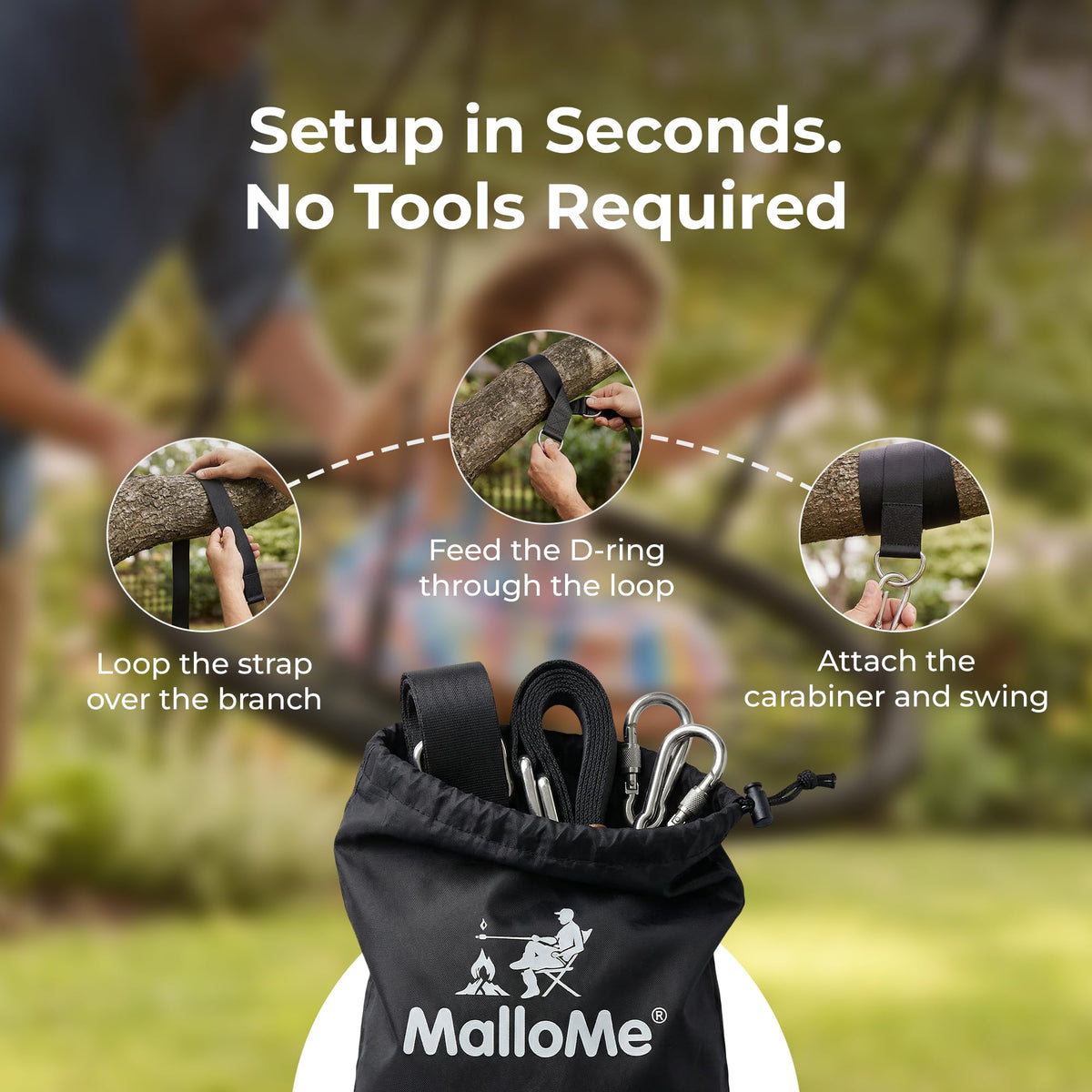 MalloMe D-ring connection demonstrates high-capacity support for swings and hammocks