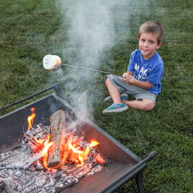 Backyard scene illustrating easy roasting at bonfires and family gatherings.