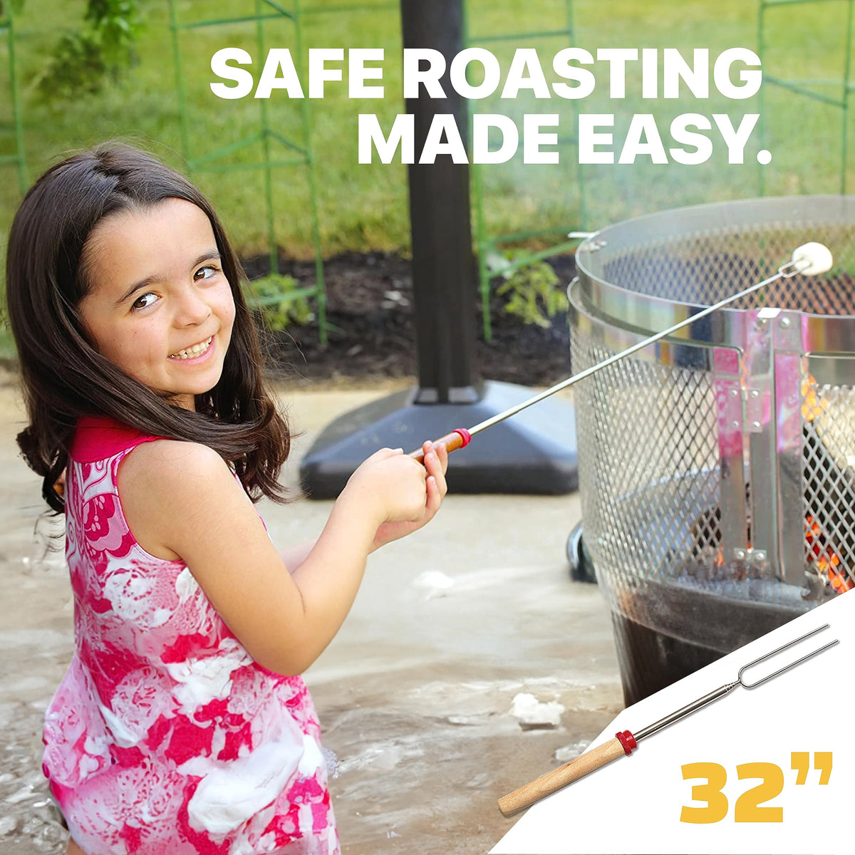 MalloMe Smores Sticks showing two-prong roasting for steady control.