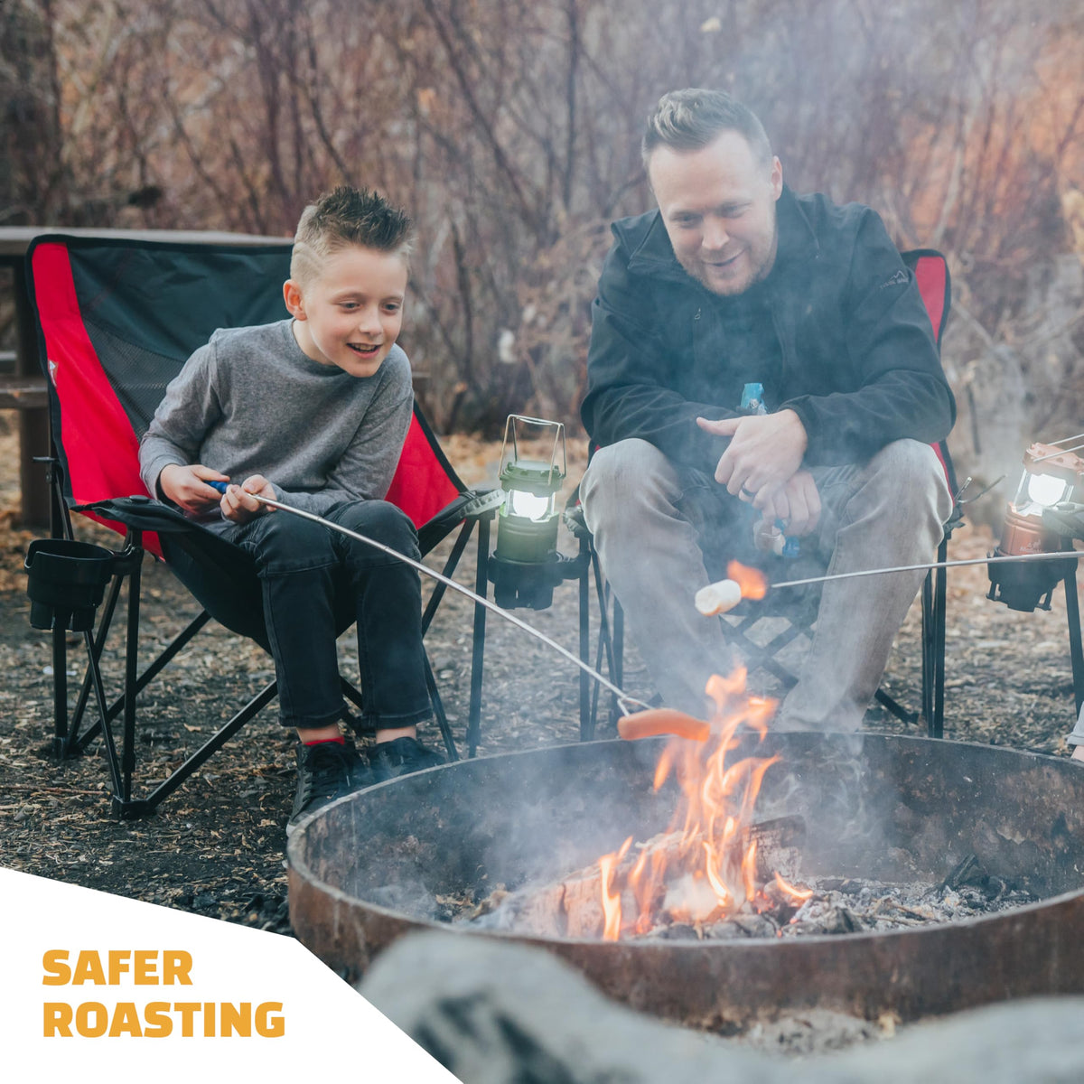 MalloMe ergonomic handles provide a steady grip during marshmallow toasting.