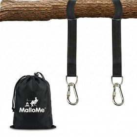 MalloMe tree swing straps setup with secure D-ring for stable hammock suspension