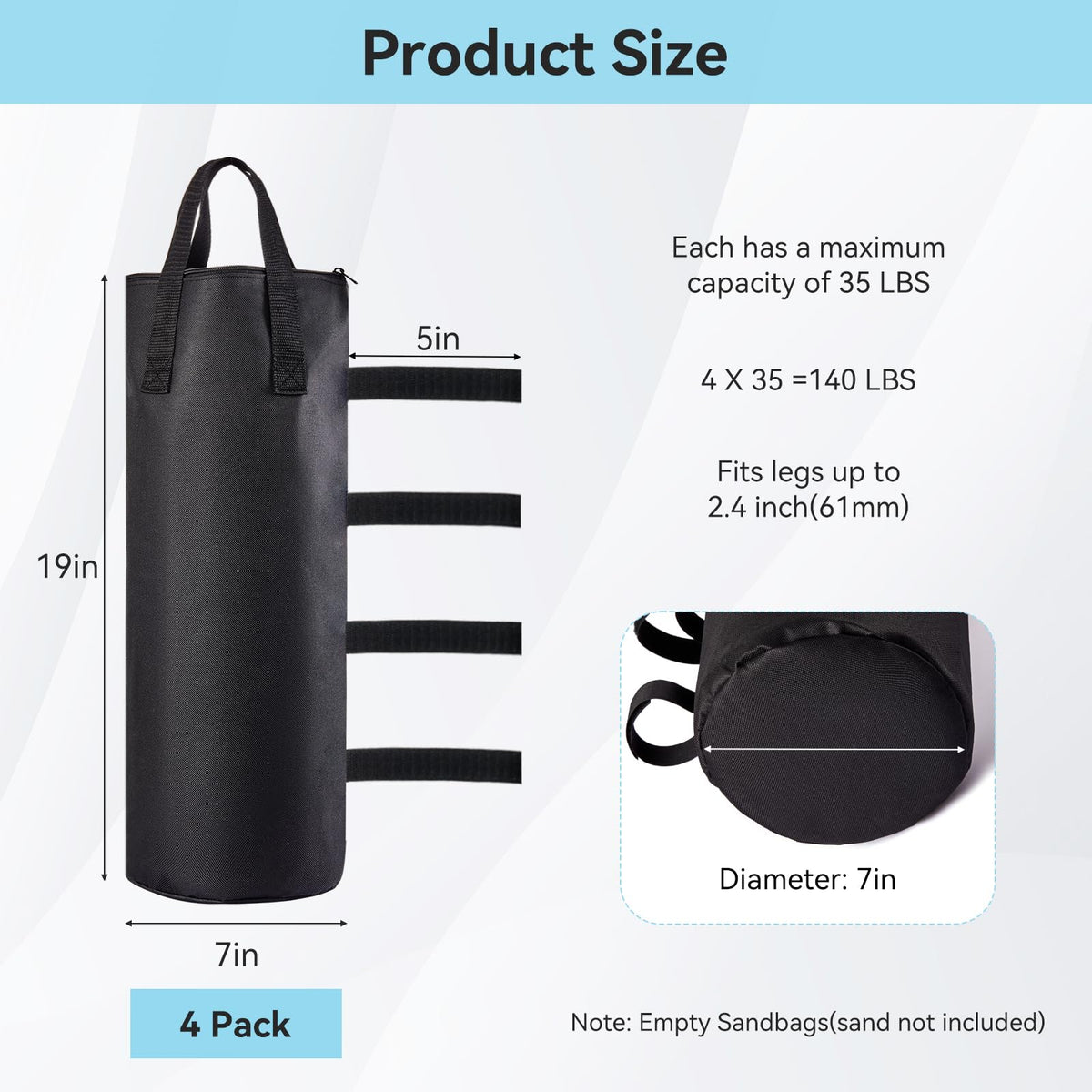 Malomke four-pack cylindrical weight bags enable easy weight load and secure setup.