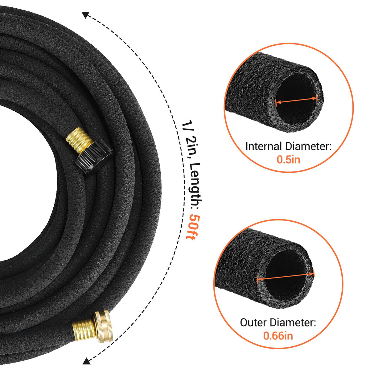 MAMIZO soaker hose 50ft brass connector close-up showing leak resistance