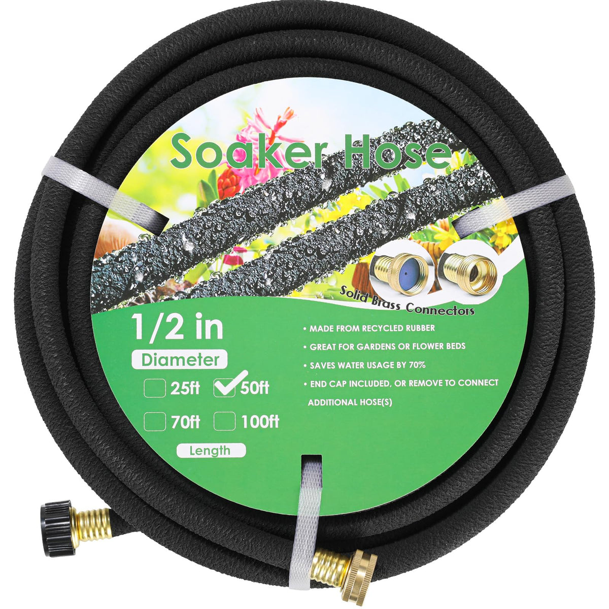 MAMIZO soaker hose with brass connector for leak-free setup
