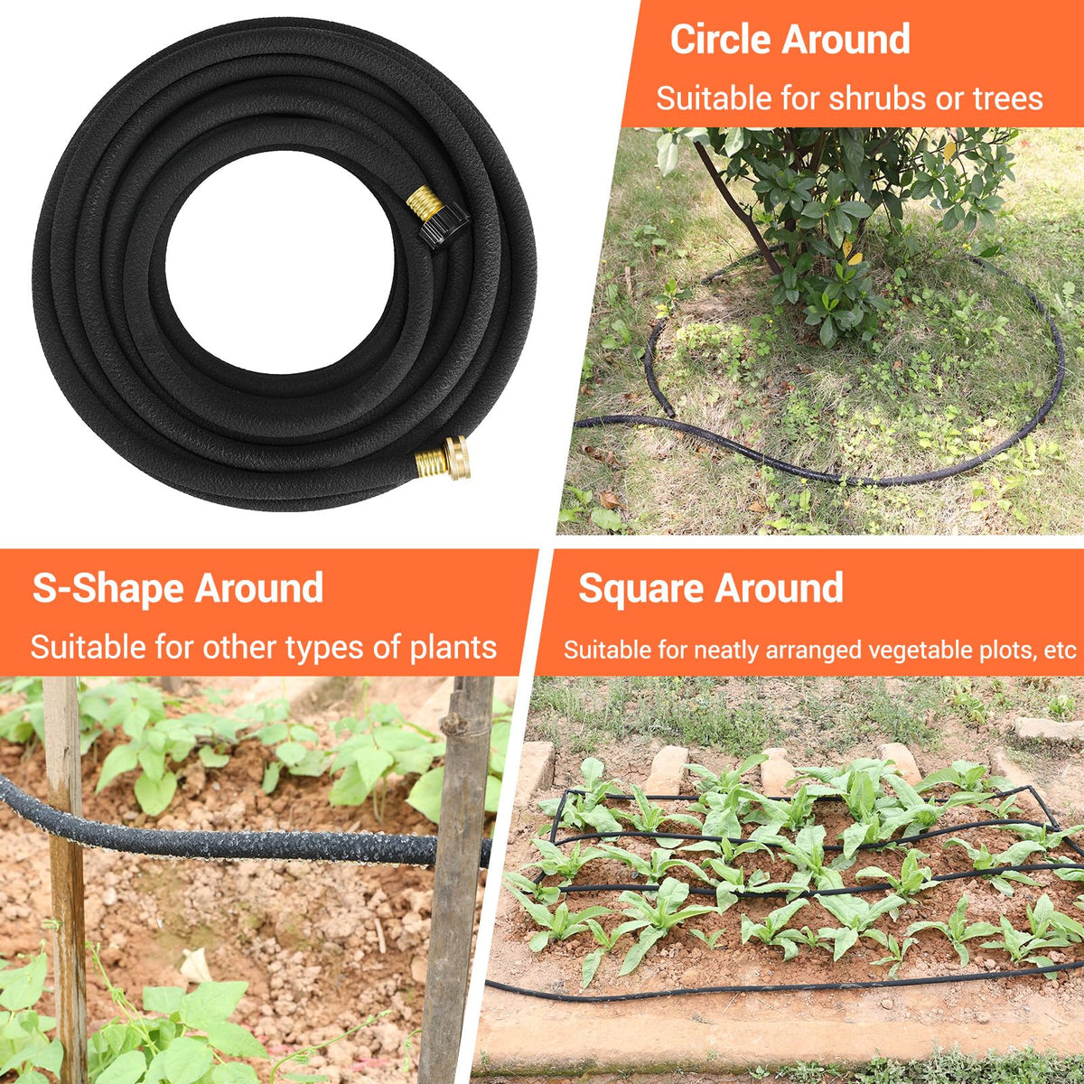 MAMIZO soaker hose 50ft garden setup for yard and bed watering