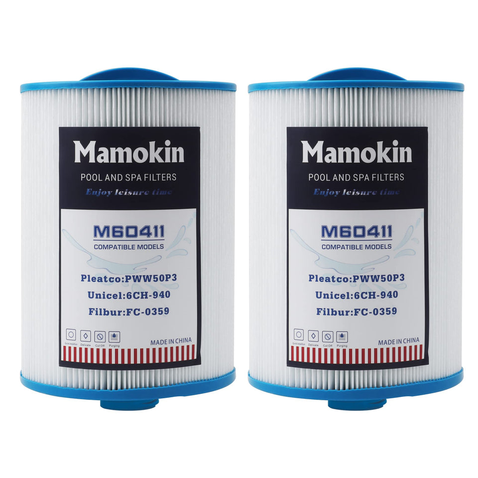 Mamokin PWW50 spa filter front view showing easy replacement for compatible hot tubs