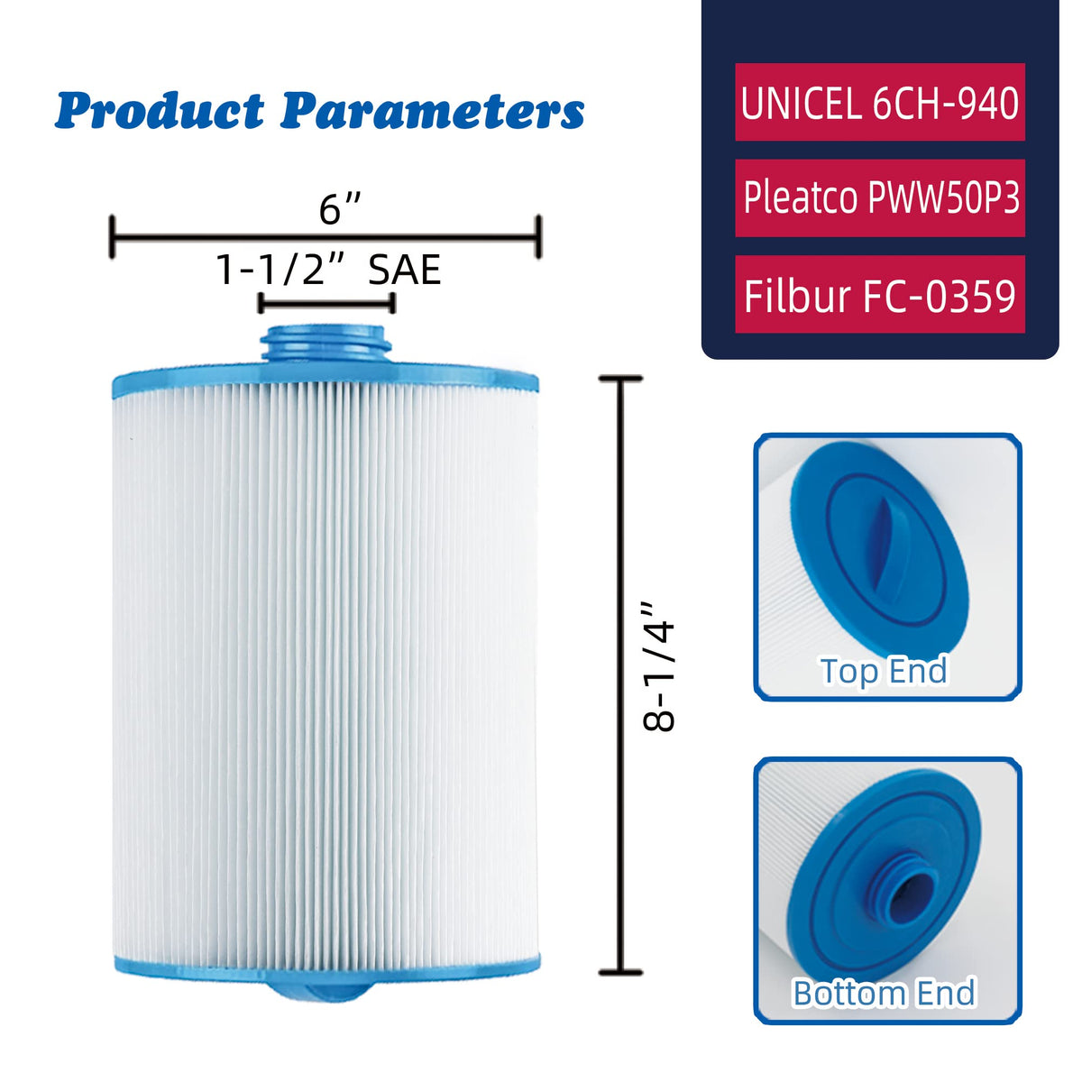 Mamokin PWW50 spa filter side view highlighting durable filtration media