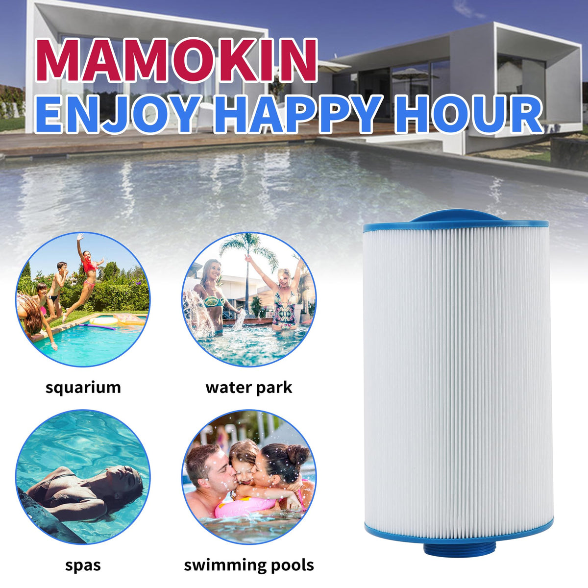 Mamokin 6CH-402 installed in a spa cabinet illustrating clean water flow.