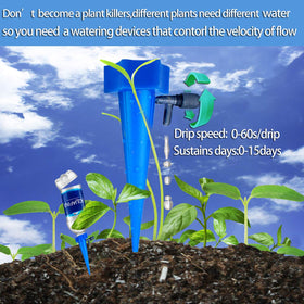Mangoit self-watering spike adjustable-flow demonstrates variable water release
