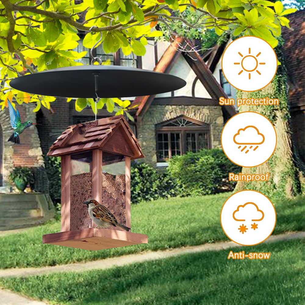 Manlikamu elegant hanging baffle blends with gardens while protecting feed.