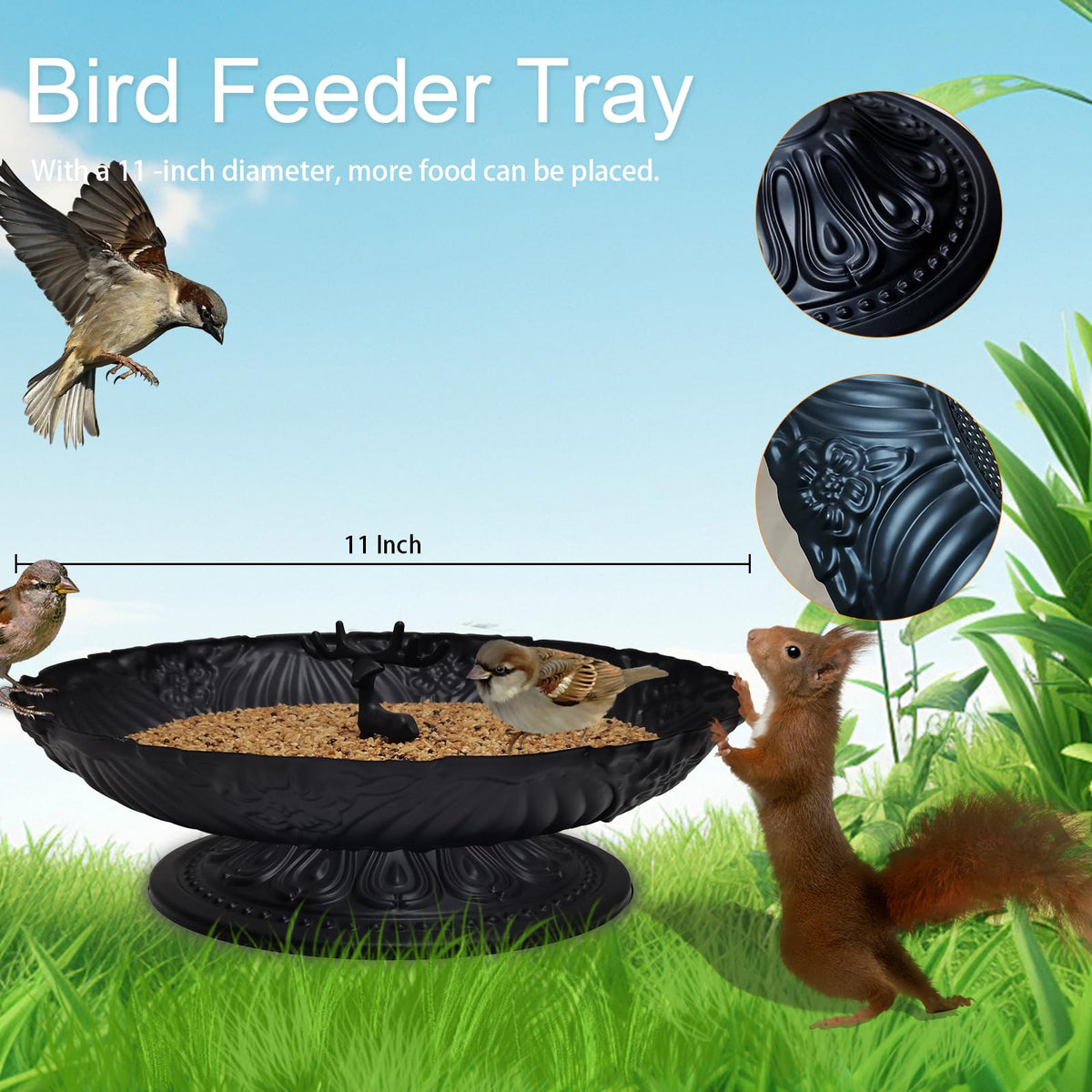 Manlikamu ground feeder with mesh bottom promotes dry seeds and drainage.