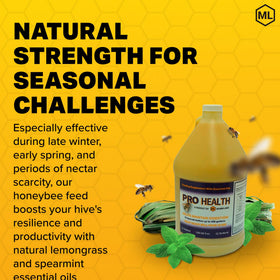 Jar label of Mann Lake Pro Health bee feeding supplement highlights antifungal formula.