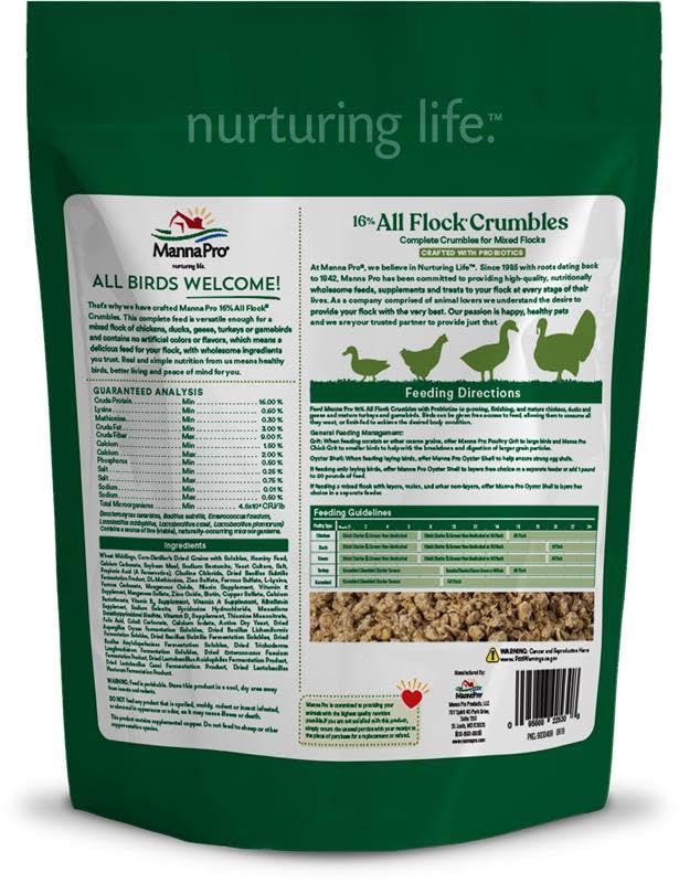 Backyard coop with Manna Pro All Flock Crumbles storage in use.