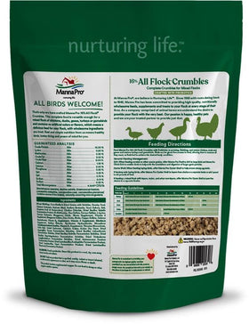 Backyard coop with Manna Pro All Flock Crumbles storage in use.