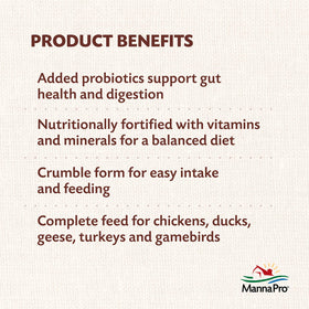 Label on Manna Pro All Flock Crumbles showing fortification notes.