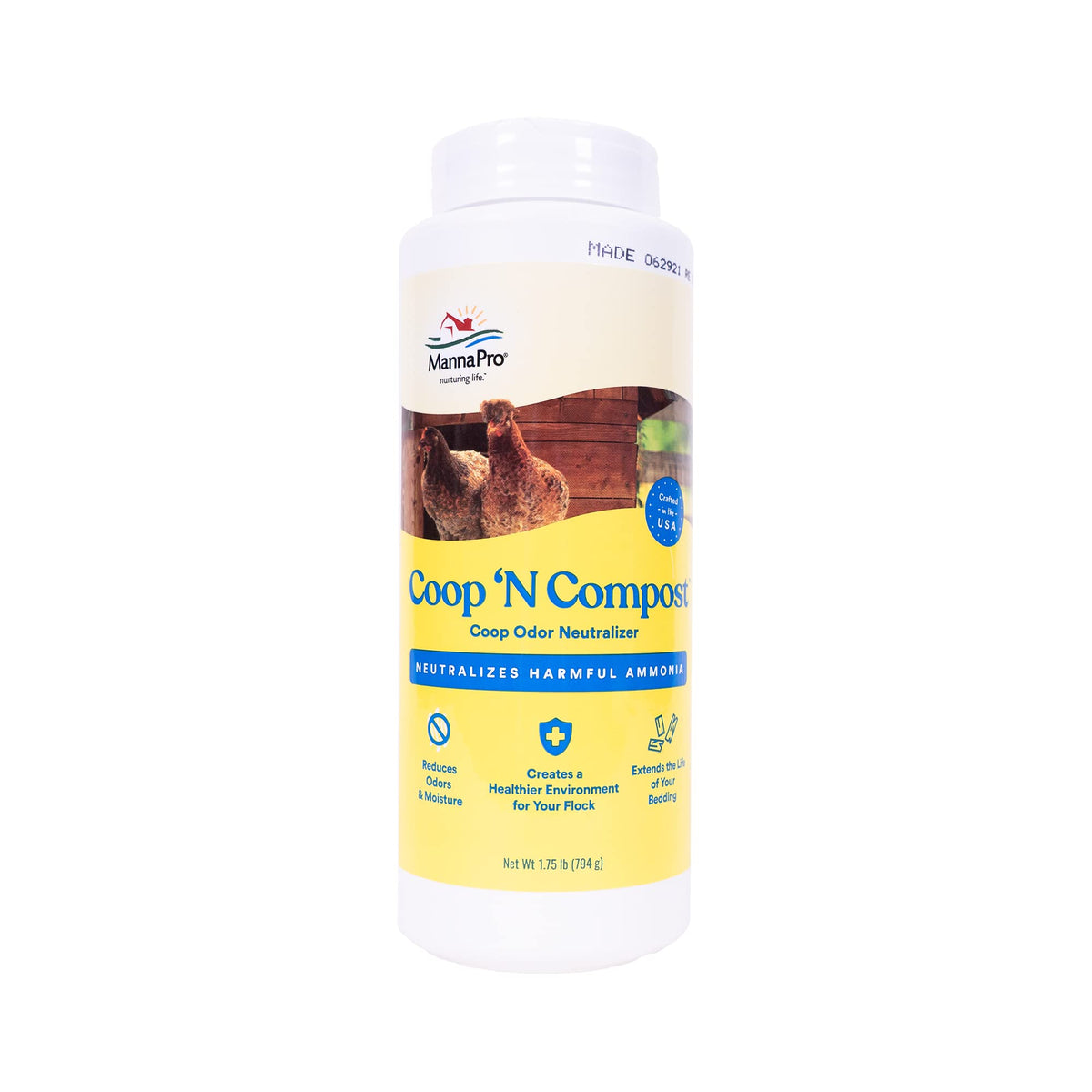 Manna Pro Coop 'N Compost reduces coop odors for a cleaner coop