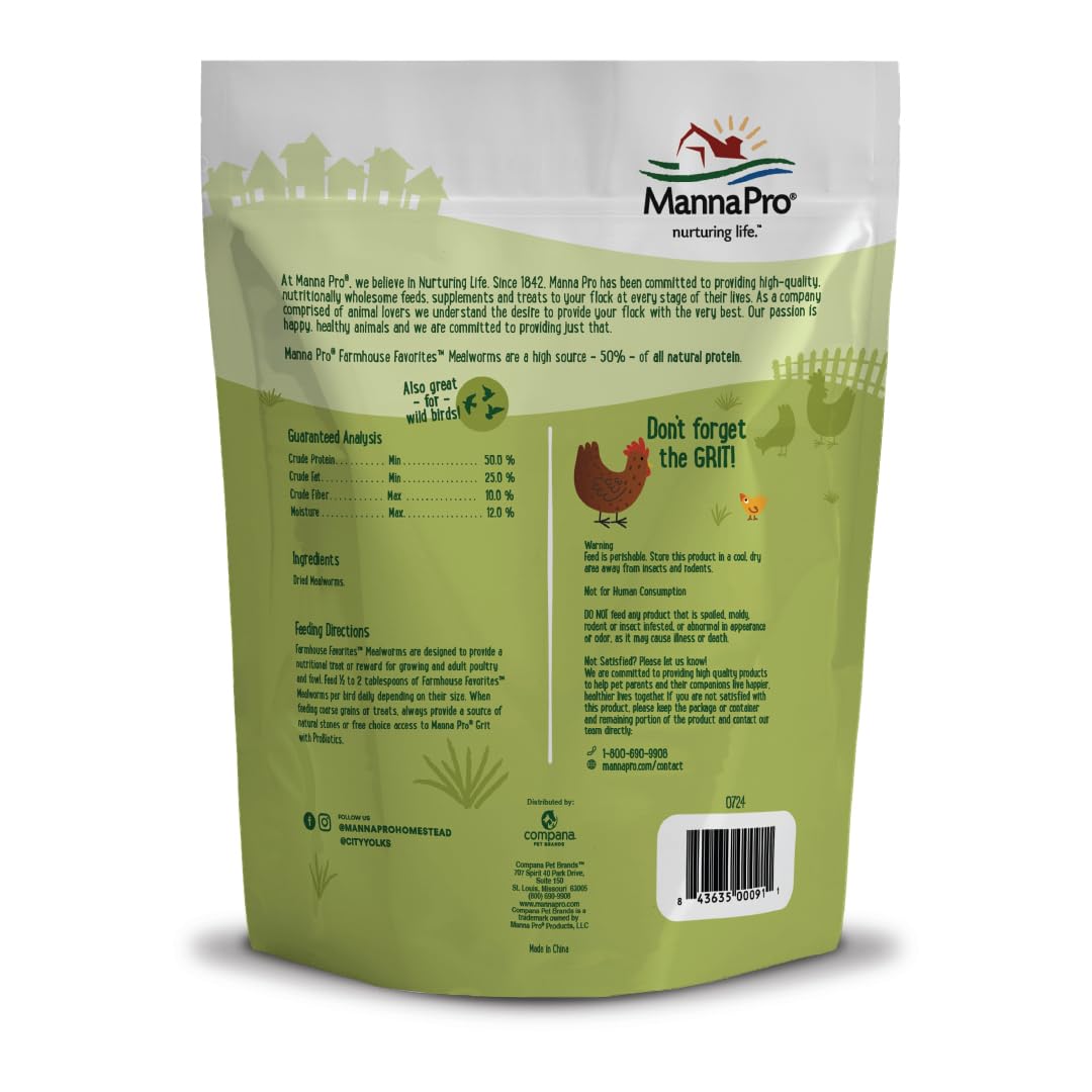 Mealworms close-up show natural protein for healthy poultry by Manna Pro Farmhouse Favorites.