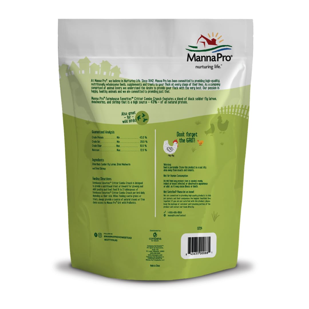 Manna Pro Critter Combo Crunch ingredient blend of insects and shrimp for enrichment.