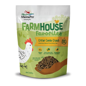 Manna Pro Farmhouse Favorites Critter Combo Crunch bag showing a high-protein poultry treat option.
