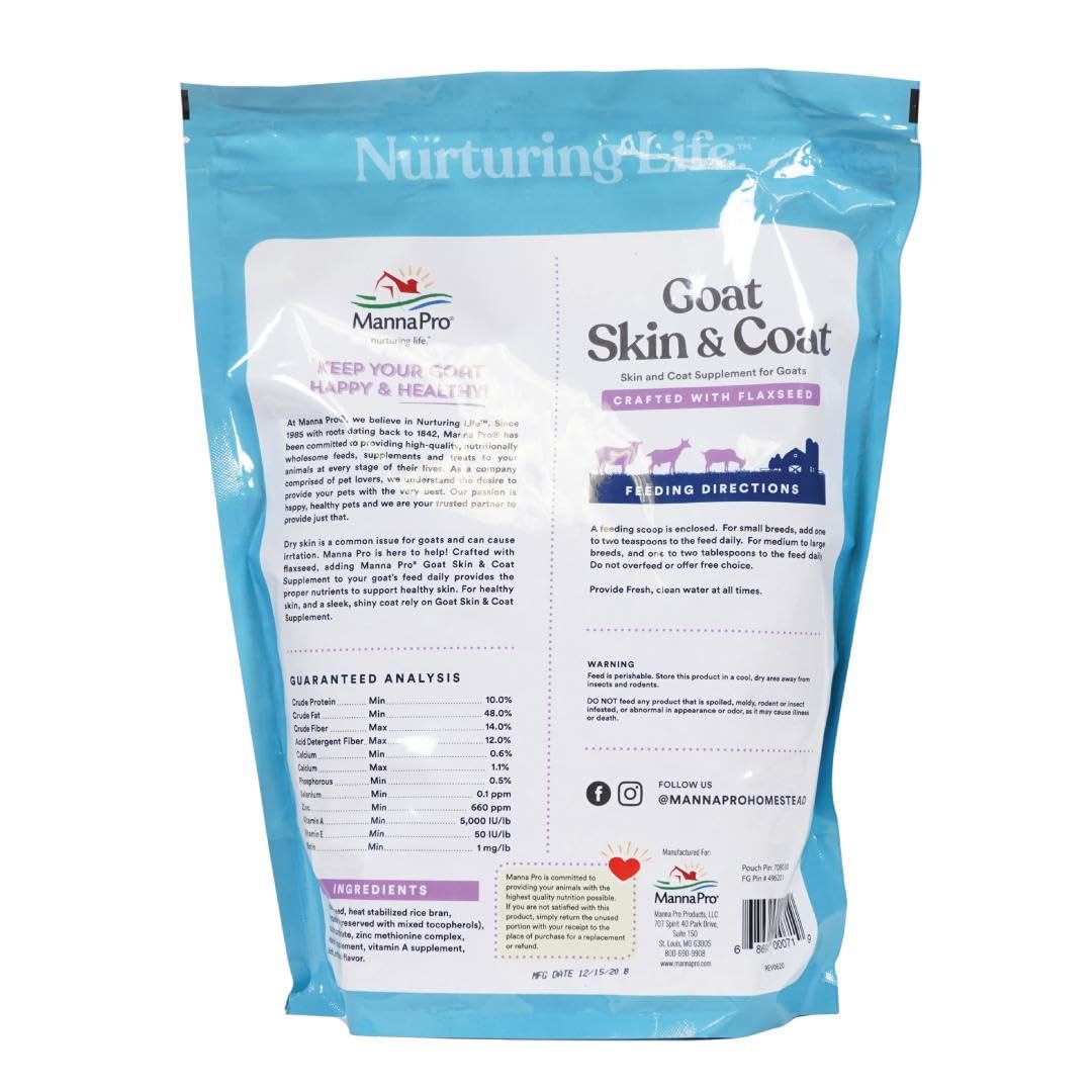 Manna Pro supplement being dispensed into feed supports daily nutrition.