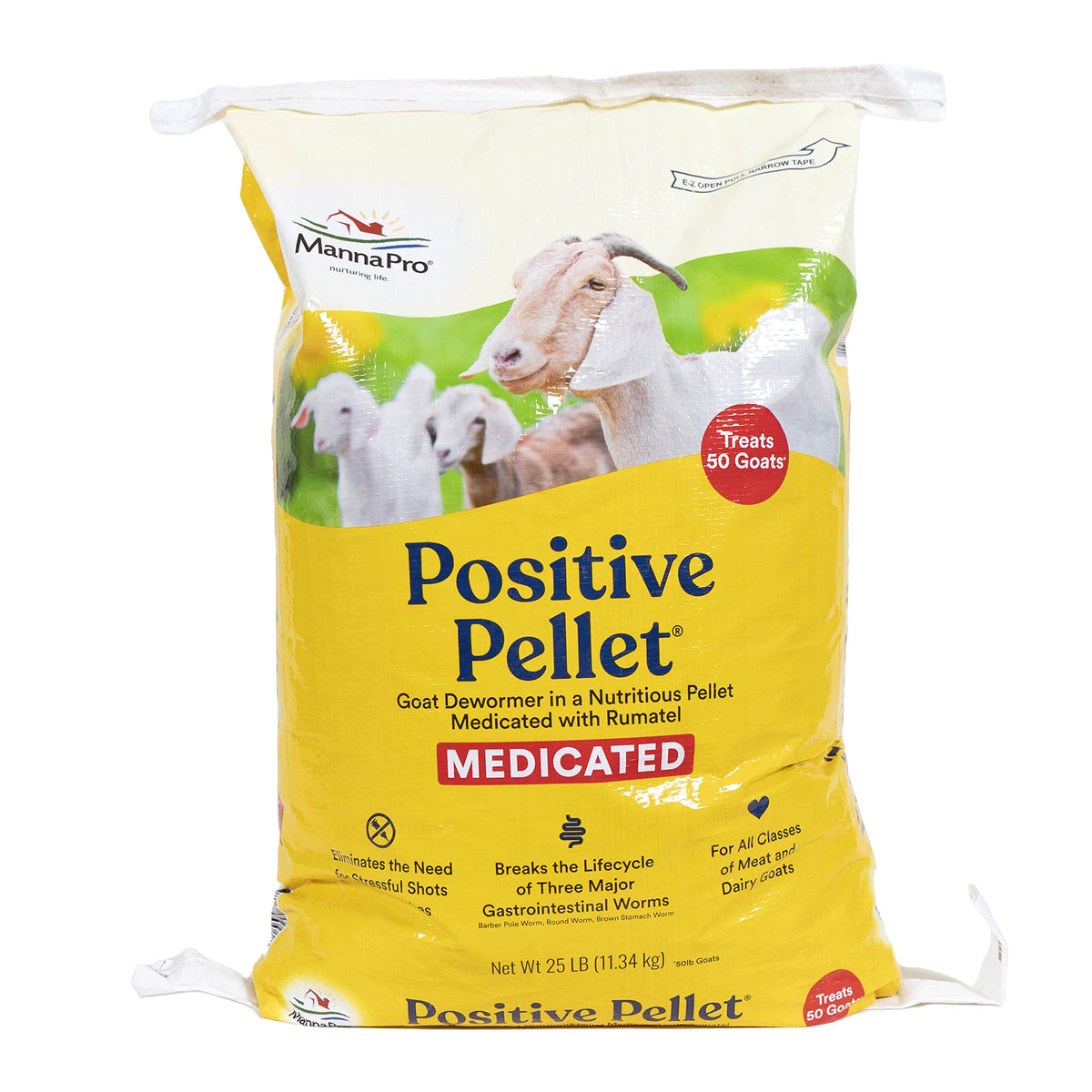 Manna Pro Positive Pellet Goat Dewormer bag front view for easy feeding