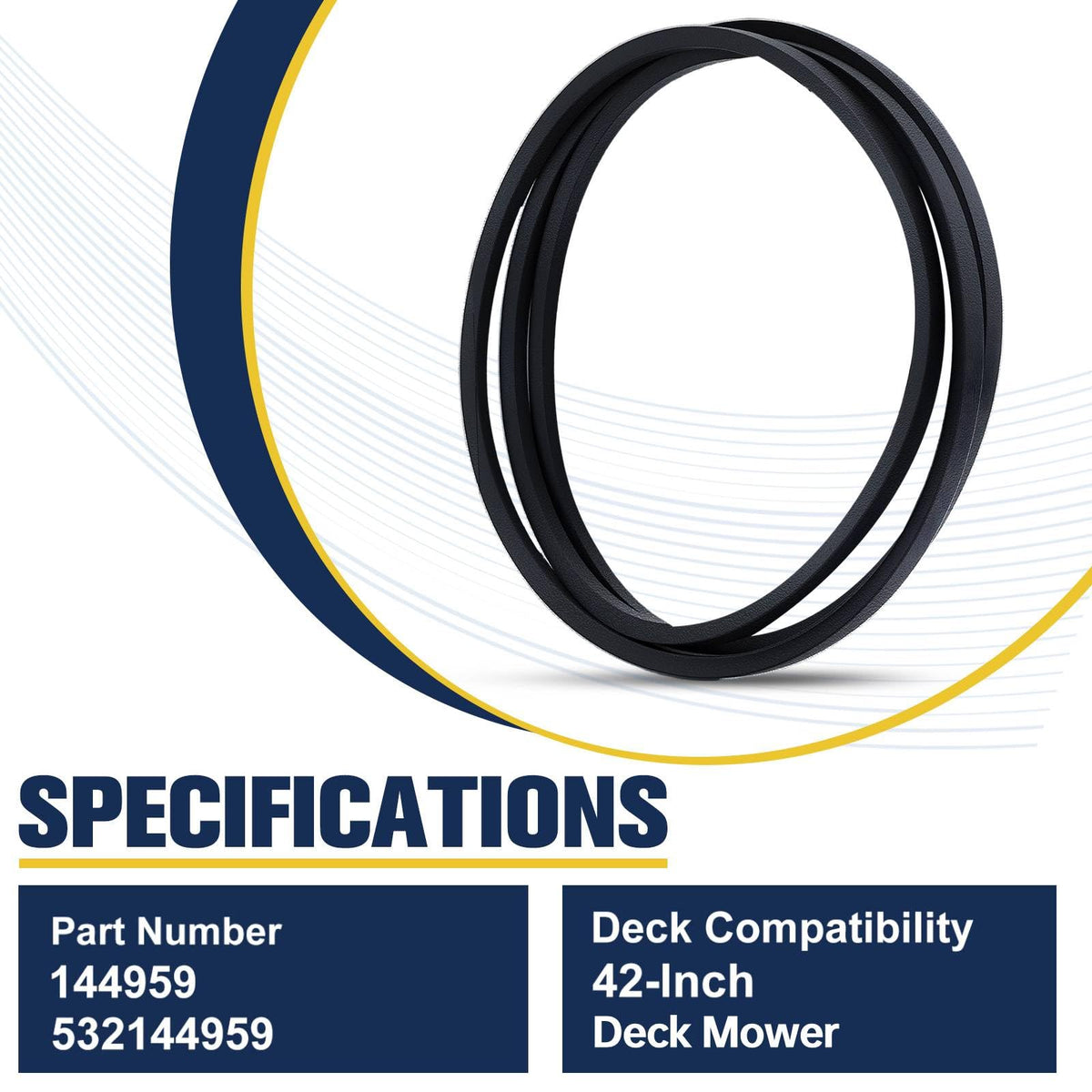 Mannial 144959 shown beside compatibility chart covering multiple mower models