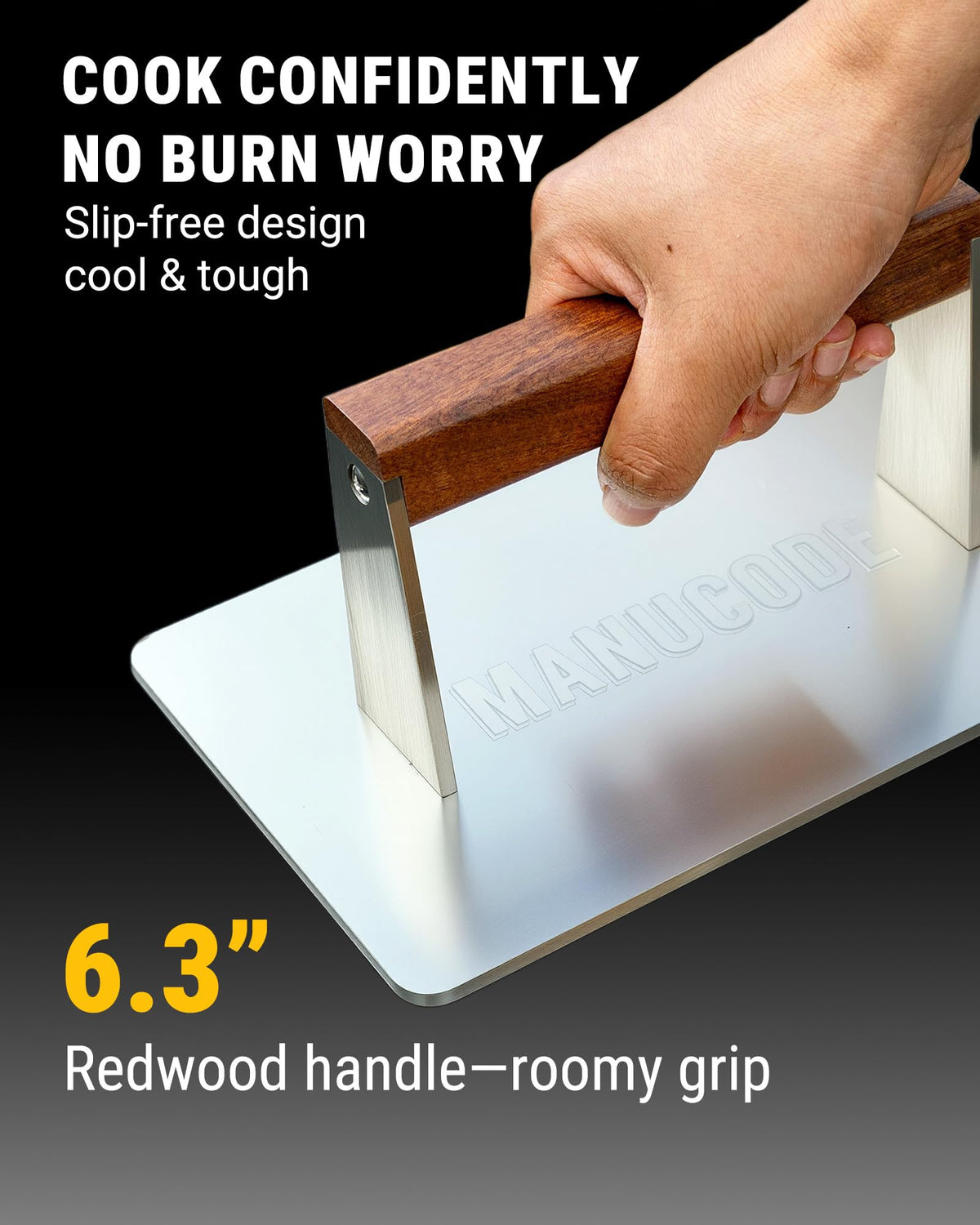 Manucode stainless steel construction shows rust-proof durability