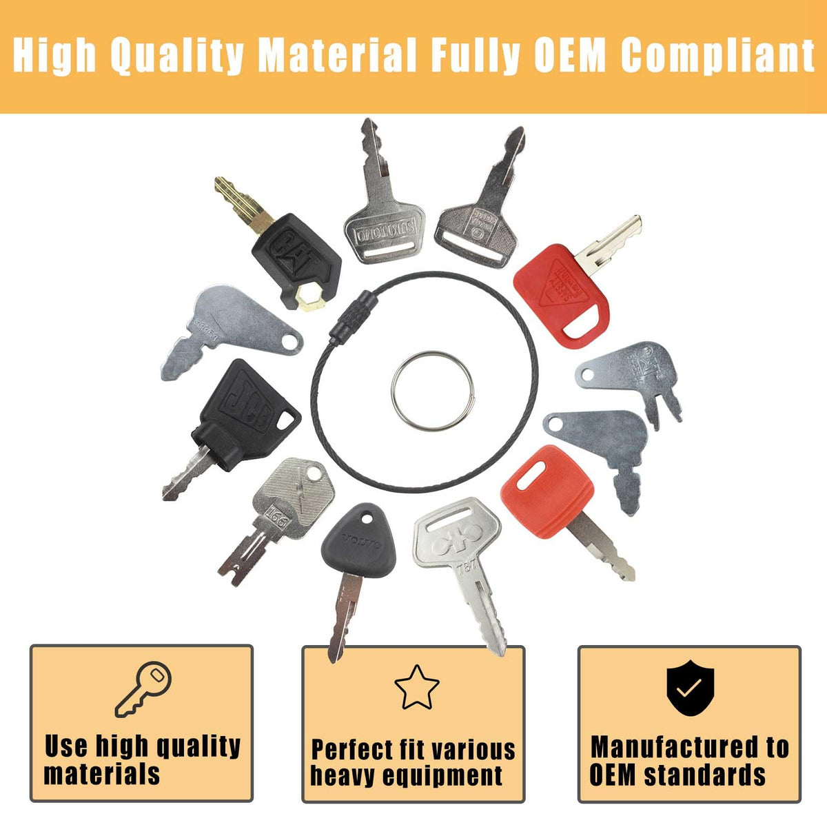 MANUTEX ignition keys suitable for excavators, loaders, and backhoes during maintenance