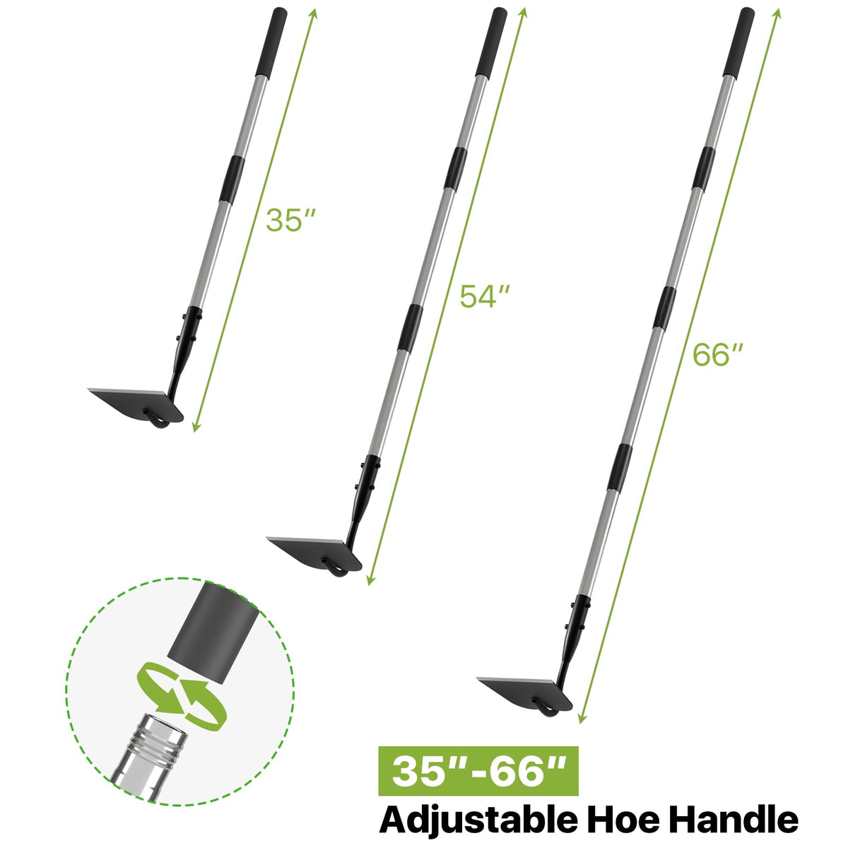 MANXRKUI Draw Hoe with stainless steel handle and forged head for durability.