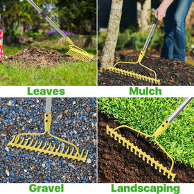 MANXRKUI garden rake-debris-collection aids tidy lawns by gathering leaves and clippings