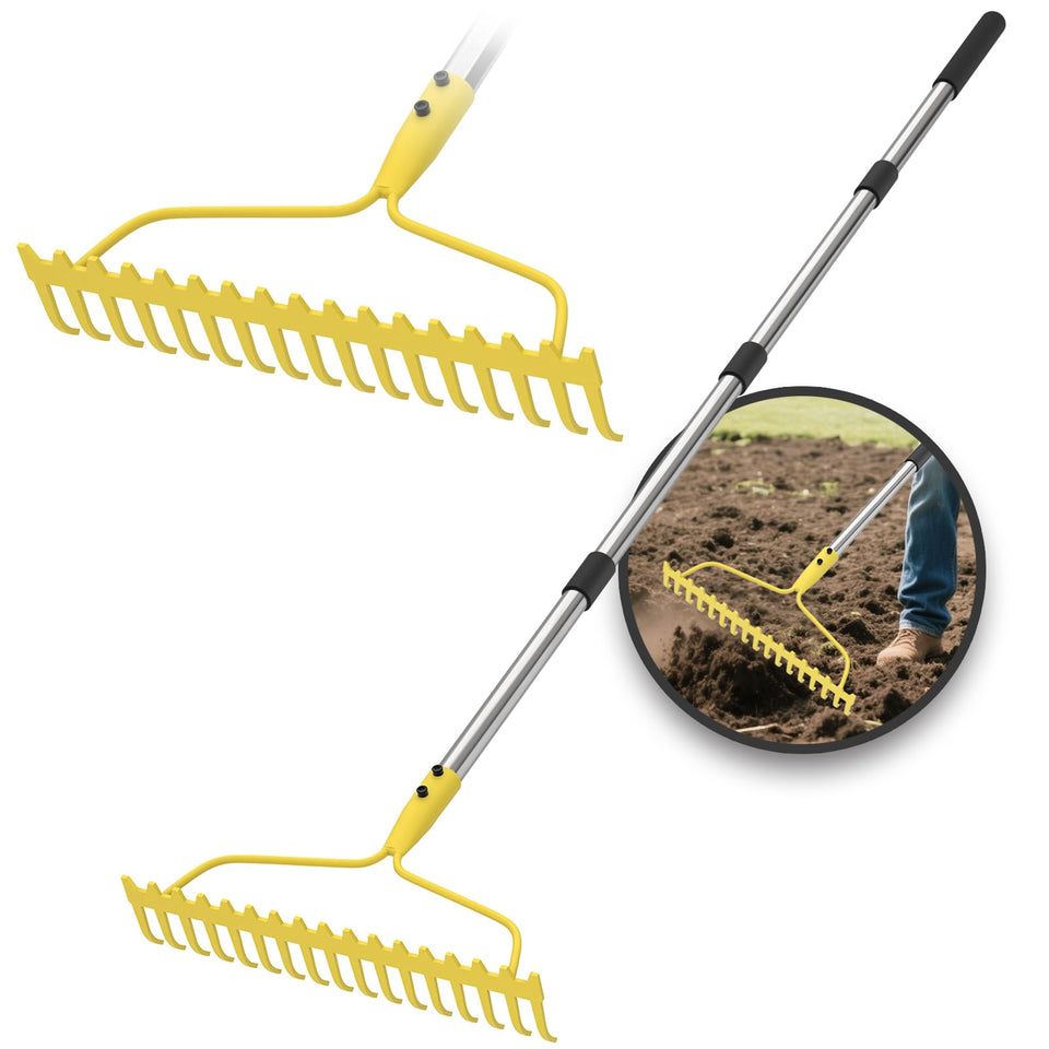 MANXRKUI garden rake heavy-duty head for durable yard work and reliable soil loosening