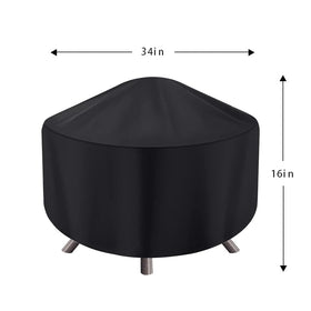 Maobutte fire pit cover showing waterproof fabric guarding against rain and dust.